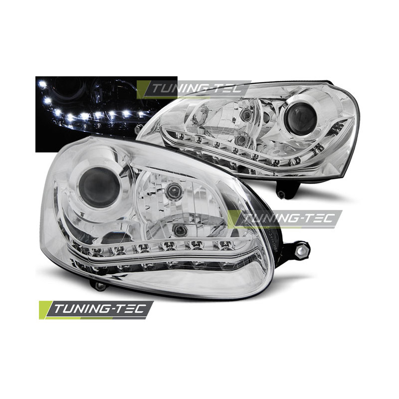 Fari Anteriori Luci Diurne Cromato per Volkswagen Golf 5 (Cod. TT-LPVWG4)