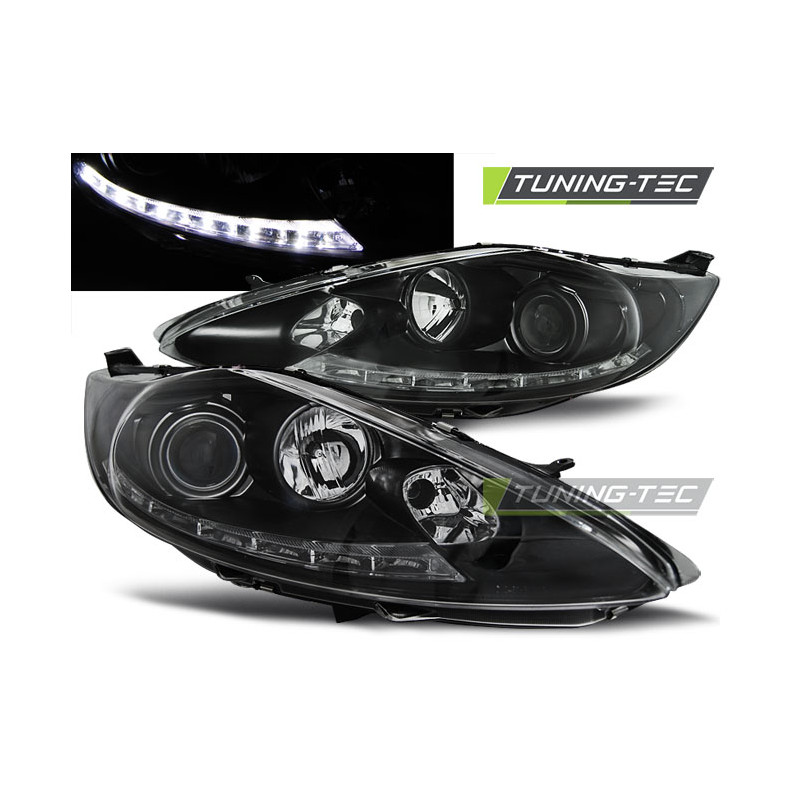 Fari Anteriori con Luci Diurne Luci Diurne Nero per Ford Fiesta Mk7 08/2008-09/2012 (Cod. TT-LPFO59)
