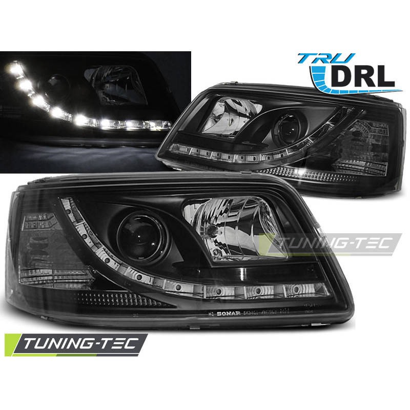 Fari Anteriori Luci Diurne DRL Nero per Volkswagen T5 04/2003-08/2009 (Cod. TT-LPVWJ9)