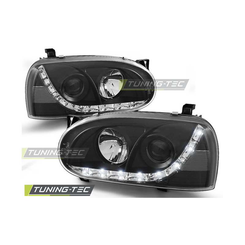 Fari Anteriori Luci Diurne Nero per Volkswagen Golf 3 1991-1997 (Cod. TT-LPVW95)