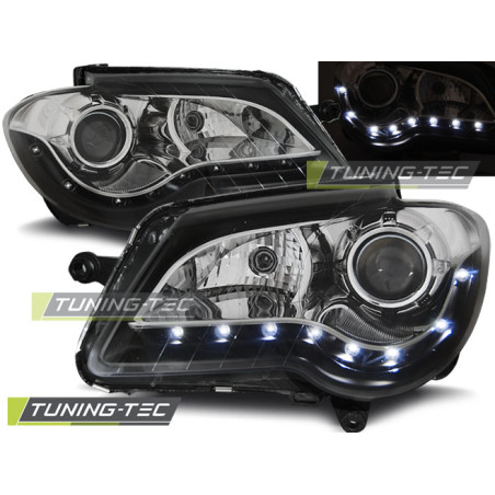 Fari Anteriori Luci Diurne Nero per Volkswagen Touran 2006-2010 (Cod. TT-LPVWF5)