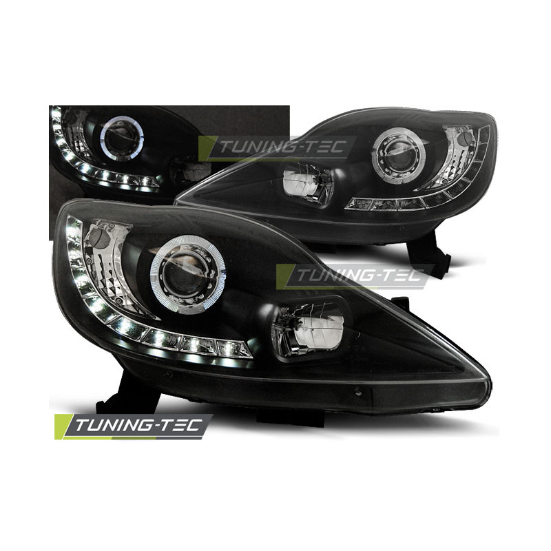 Fari Anteriori con Luci Diurne Luci Diurne Nero per Peugeot 107 2005-2011 (Cod. TT-LPPE25)