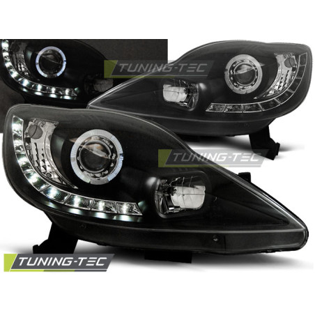 Fari Anteriori con Luci Diurne Luci Diurne Nero per Peugeot 107 2005-2011 (Cod. TT-LPPE25)