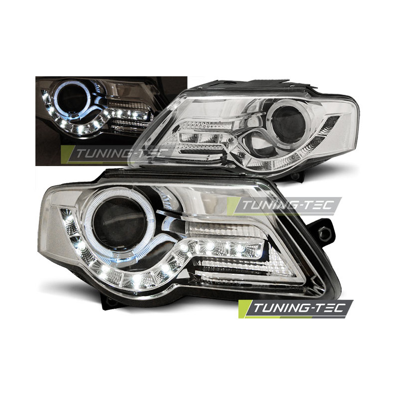 Fari Anteriori Luci Diurne Cromato per Volkswagen Passat B6 3C 03/2005-2010 (Cod. TT-LPVWF6)
