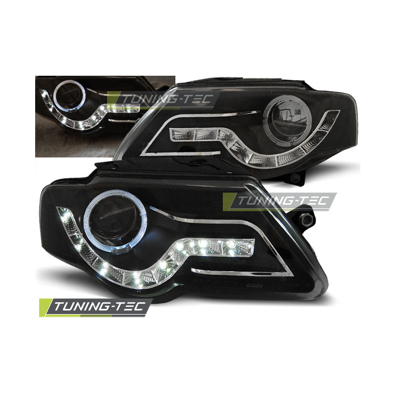 Fari Anteriori Luci Diurne Nero per Volkswagen Passat B6 3C 03/2005-2010 (Cod. TT-LPVWF7)