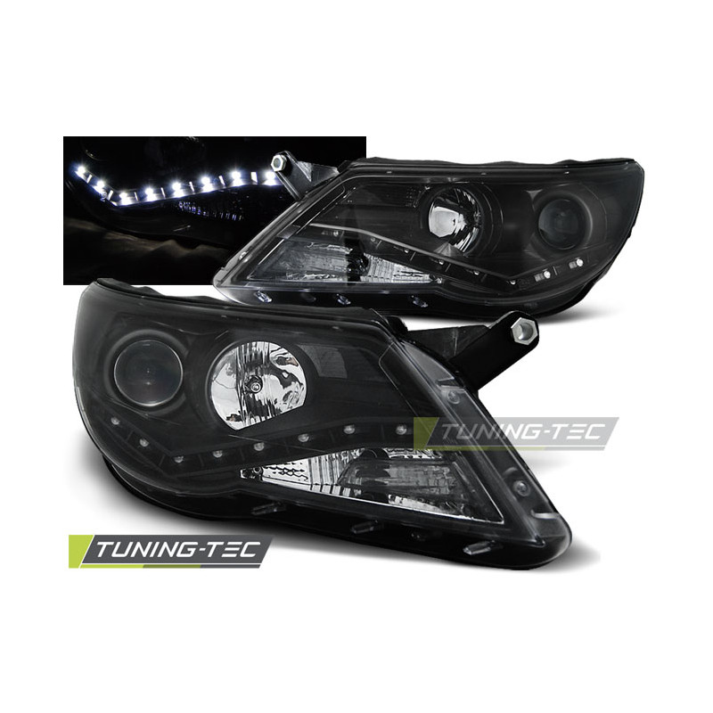 Fari Anteriori Luci Diurne Nero per Volkswagen Tiguan 10/2007-2011 (Cod. TT-LPVWF3)