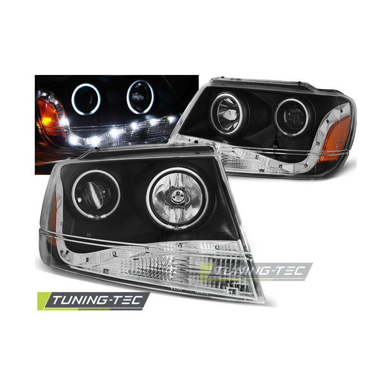 Fari Anteriori con Luci Diurne Luci Diurne Nero per Chrysler Jeep Grand Cherokee 1999-05/2005 (Cod. 