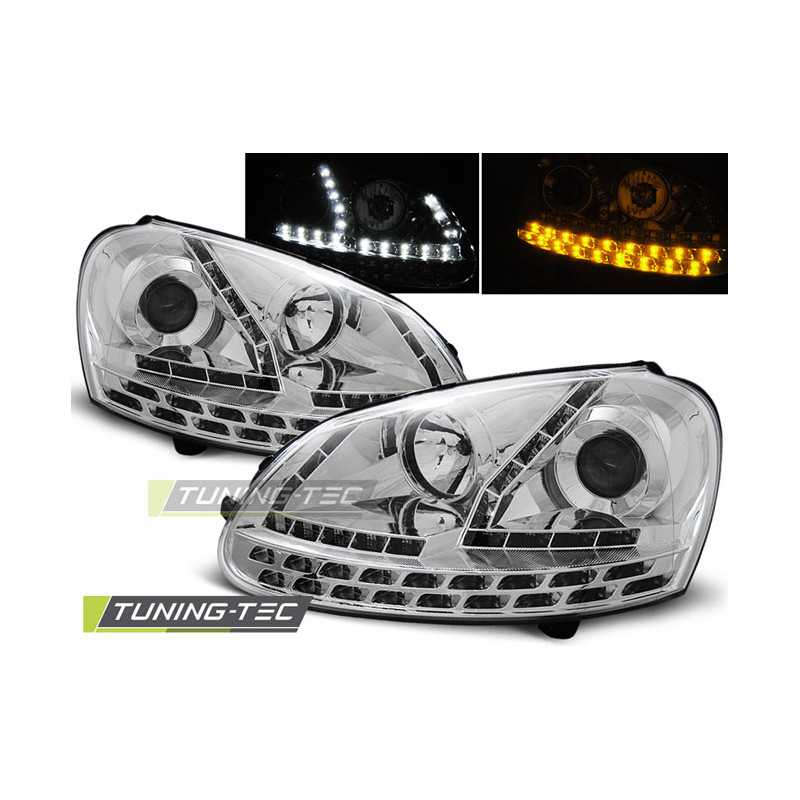 Fari Anteriori Luci Diurne Cromato per Volkswagen Golf 5 2003-2008 (Cod. TT-LPVWF8)