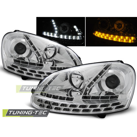 Fari Anteriori Luci Diurne Cromato per Volkswagen Golf 5 2003-2008 (Cod. TT-LPVWF8)