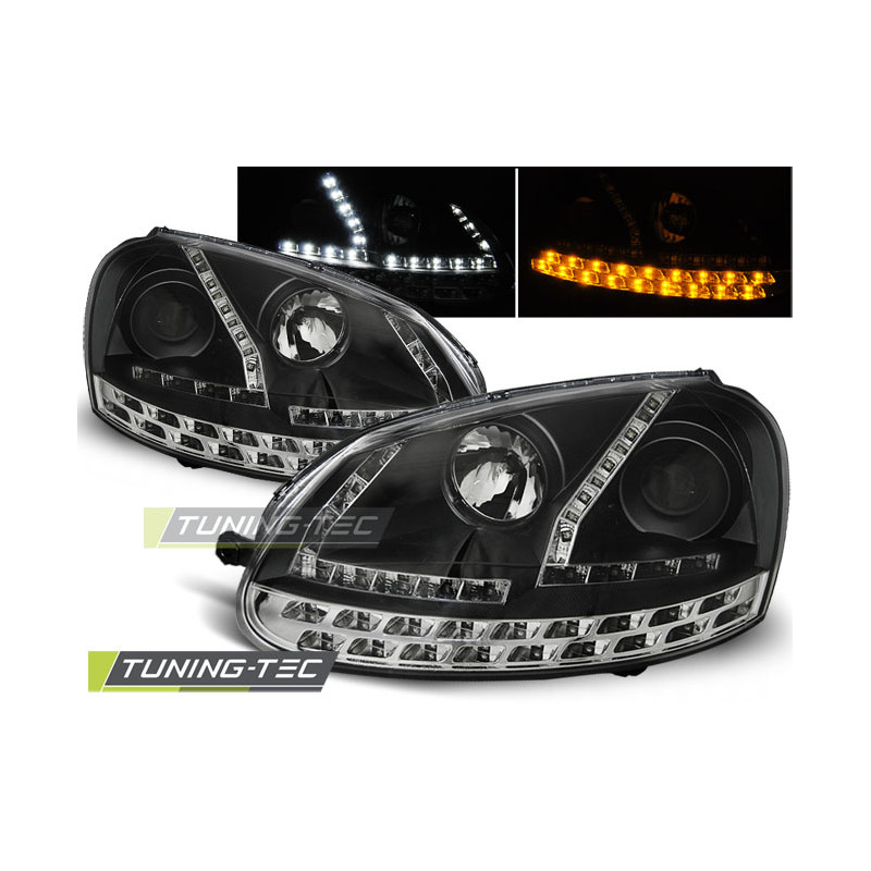 Fari Anteriori Luci Diurne Nero per Volkswagen Golf 5 2003-2008 (Cod. TT-LPVWF9)
