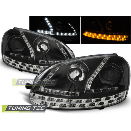 Fari Anteriori Luci Diurne Nero per Volkswagen Golf 5 2003-2008 (Cod. TT-LPVWF9)