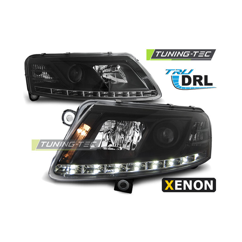 Fari Anteriori Luci Diurne DRL Nero per Audi A6 C6 2004-2008 (Cod. TT-LPAU76)