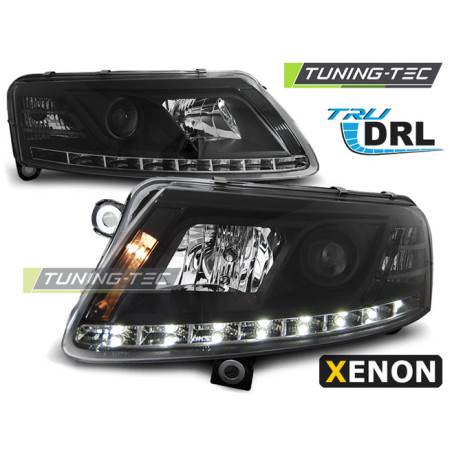 Fari Anteriori Luci Diurne DRL Nero per Audi A6 C6 2004-2008 (Cod. TT-LPAU76)