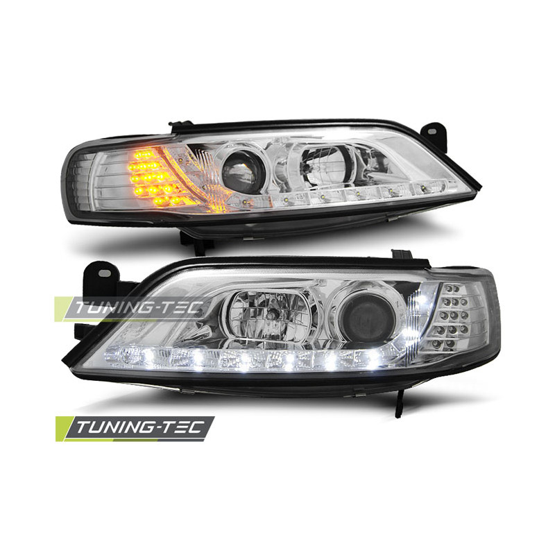 Fari Anteriori con Luci Diurne Luci Diurne LED Cromato per Opel Vectra B Indicator 11/1996-12/1998 (