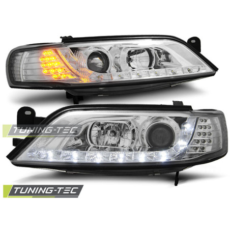 Fari Anteriori con Luci Diurne Luci Diurne LED Cromato per Opel Vectra B Indicator 11/1996-12/1998 (