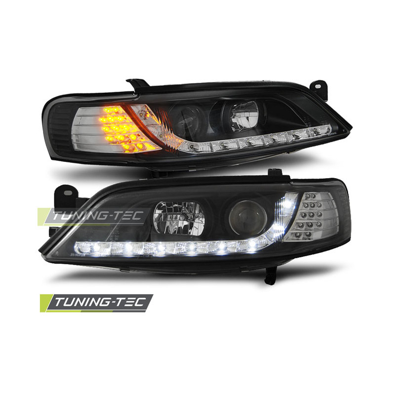 Fari Anteriori con Luci Diurne Luci Diurne LED Nero per Opel Vectra B Indicator 11/1996-12/1998 (Cod