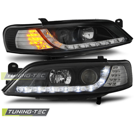 Fari Anteriori con Luci Diurne Luci Diurne LED Nero per Opel Vectra B Indicator 11/1996-12/1998 (Cod