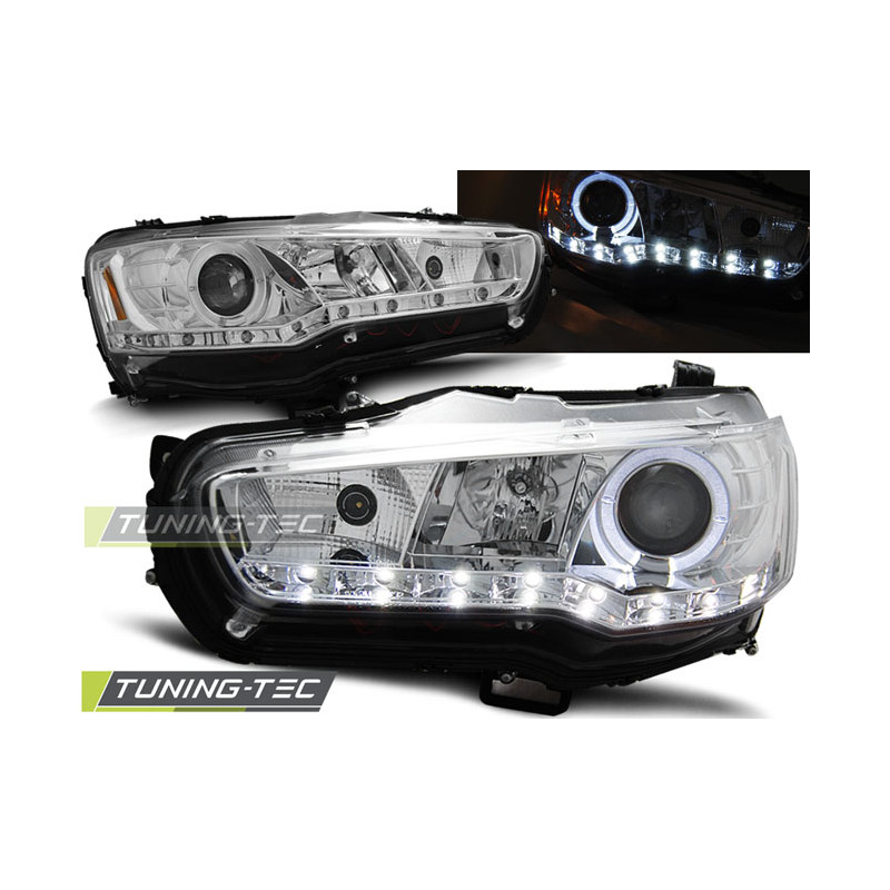 Fari Anteriori con Luci Diurne Luci Diurne Cromato per Mitsubishi Lancer 8 2008-2016 (Cod. TT-LPMI15