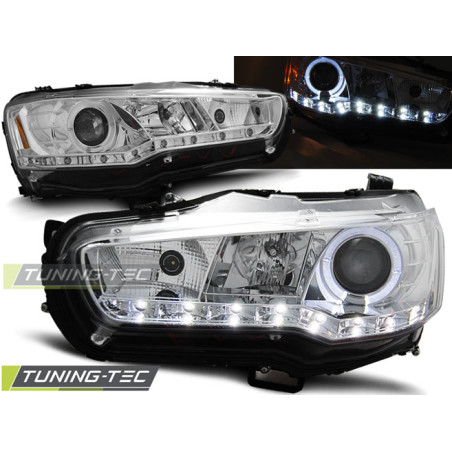 Fari Anteriori con Luci Diurne Luci Diurne Cromato per Mitsubishi Lancer 8 2008-2016 (Cod. TT-LPMI15