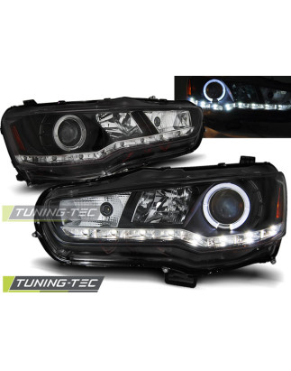 Fari Anteriori con Luci Diurne Luci Diurne Nero per Mitsubishi Lancer 8 2008-2016 (Cod. TT-LPMI16)