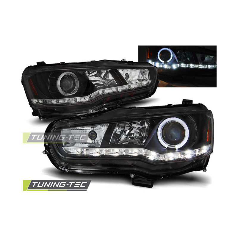 Fari Anteriori con Luci Diurne Luci Diurne Nero per Mitsubishi Lancer 8 2008-2016 (Cod. TT-LPMI16)