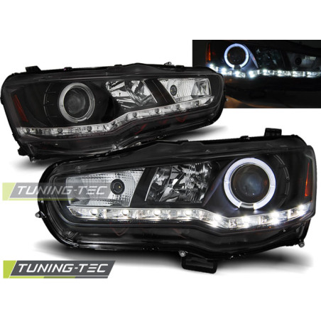 Fari Anteriori con Luci Diurne Luci Diurne Nero per Mitsubishi Lancer 8 2008-2016 (Cod. TT-LPMI16)