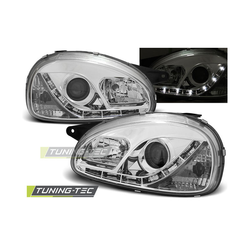 Fari Anteriori con Luci Diurne Luci Diurne Cromato per Opel Corsa B 02/1993-10/2000 (Cod. TT-LPOP55)