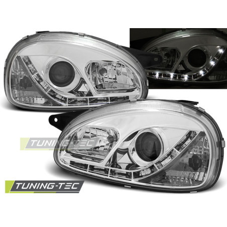 Fari Anteriori con Luci Diurne Luci Diurne Cromato per Opel Corsa B 02/1993-10/2000 (Cod. TT-LPOP55)