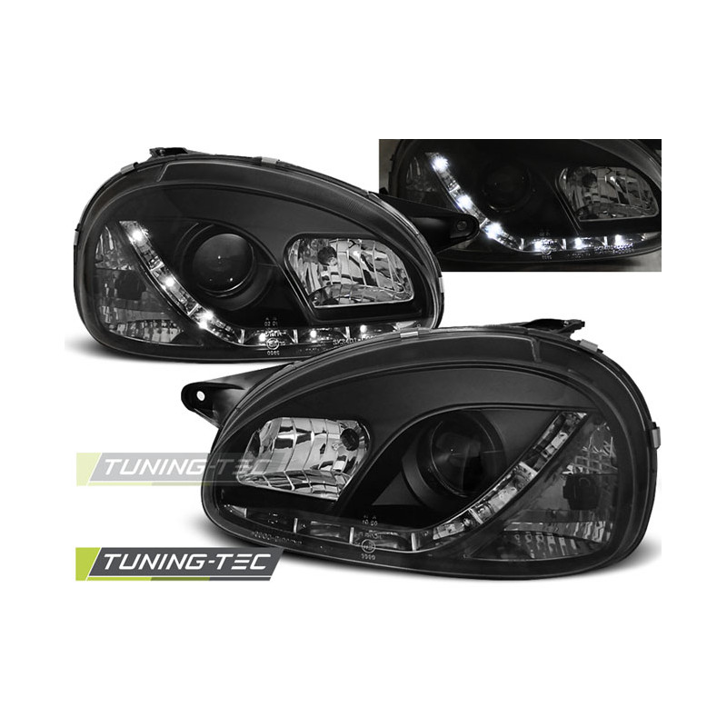 Fari Anteriori con Luci Diurne Luci Diurne Nero per Opel Corsa B 02/1993-10/2000 (Cod. TT-LPOP56)