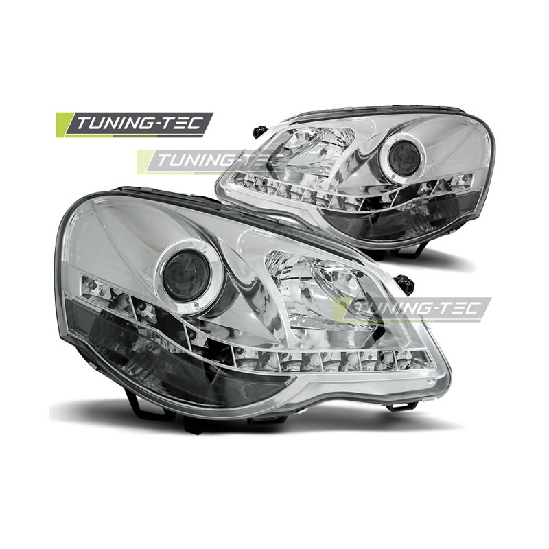 Fari Anteriori Luci Diurne Cromato per Volkswagen Polo 9N3 04/2005-2009 (Cod. TT-LPVWA5)
