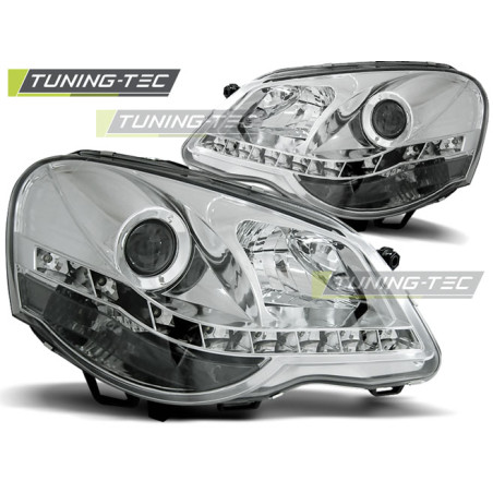 Fari Anteriori Luci Diurne Cromato per Volkswagen Polo 9N3 04/2005-2009 (Cod. TT-LPVWA5)