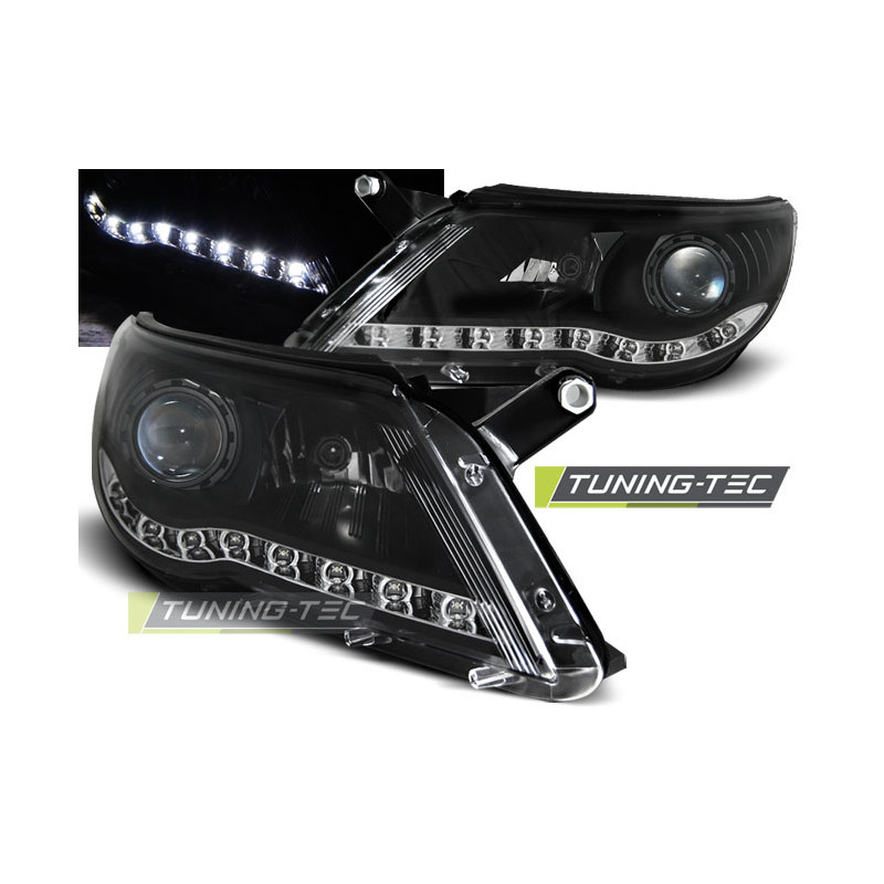 Fari Anteriori Luci Diurne Nero per Volkswagen Tiguan 10/2007-2011 (Cod. TT-LPVWI1)