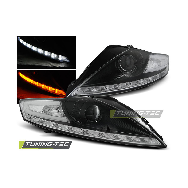 Fari Anteriori con Luci Diurne Luci Diurne LED Nero per Ford Mondeo Indicator 07/2007-11/2010 (Cod. 
