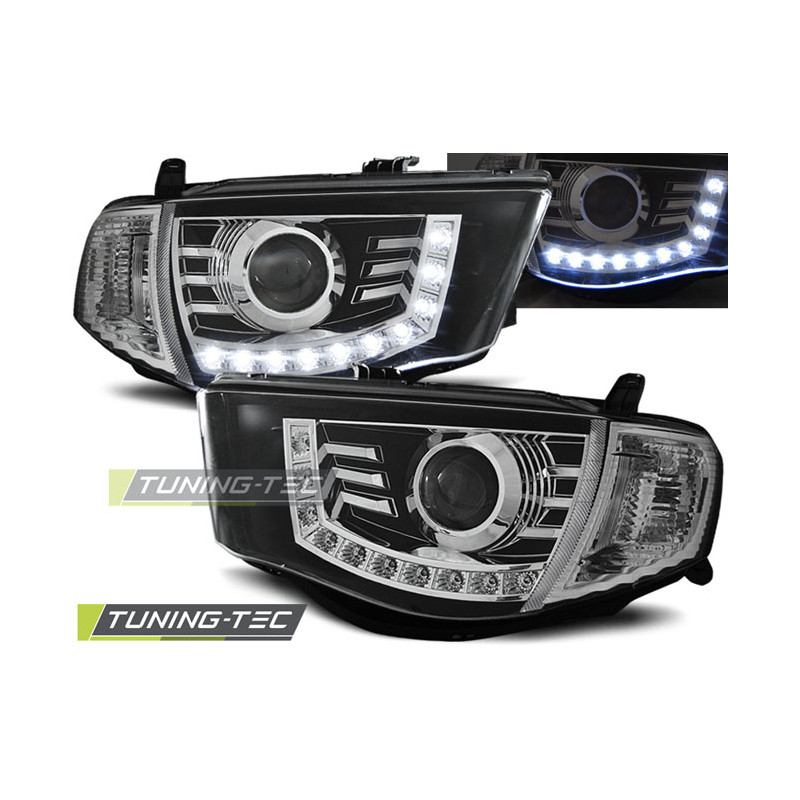 Fari Anteriori con Luci Diurne Luci Diurne Nero per Mitsubishi L200 2006-2010 (Cod. TT-LPMI10)