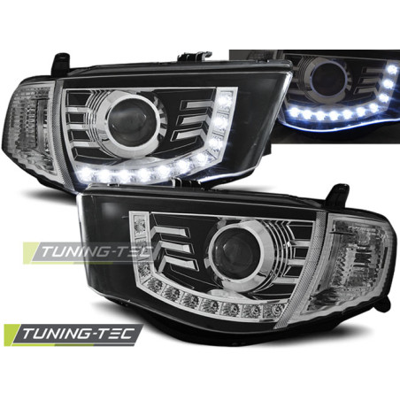 Fari Anteriori con Luci Diurne Luci Diurne Nero per Mitsubishi L200 2006-2010 (Cod. TT-LPMI10)