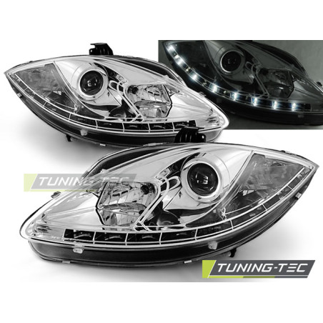 Fari Anteriori Luci Diurne LED Cromato per Seat Leon Altea Toledo 06/2005-2009 (Cod. TT-LPSE09)