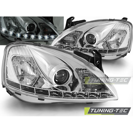Fari Anteriori con Luci Diurne Luci Diurne Cromato per Opel Corsa C 11/2000-09/2006 (Cod. TT-LPOP43)