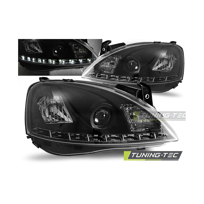 Fari Anteriori con Luci Diurne Luci Diurne Nero per Opel Corsa C 11/2000-09/2006 (Cod. TT-LPOP44) Fari Anteriori con Luci Diurne Luci Diurne Nero per Opel Corsa C 11/2000-09/2006 (Cod. TT-LPOP44)
