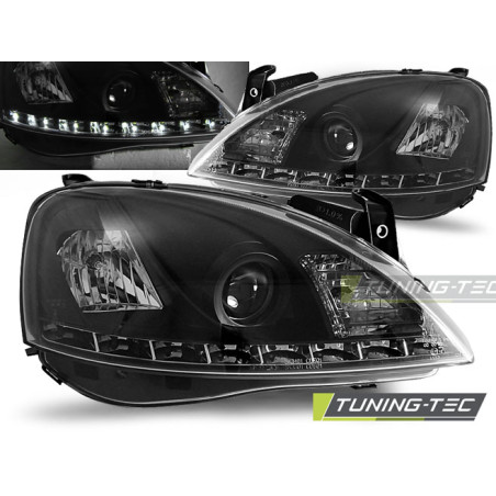 Fari Anteriori con Luci Diurne Luci Diurne Nero per Opel Corsa C 11/2000-09/2006 (Cod. TT-LPOP44)