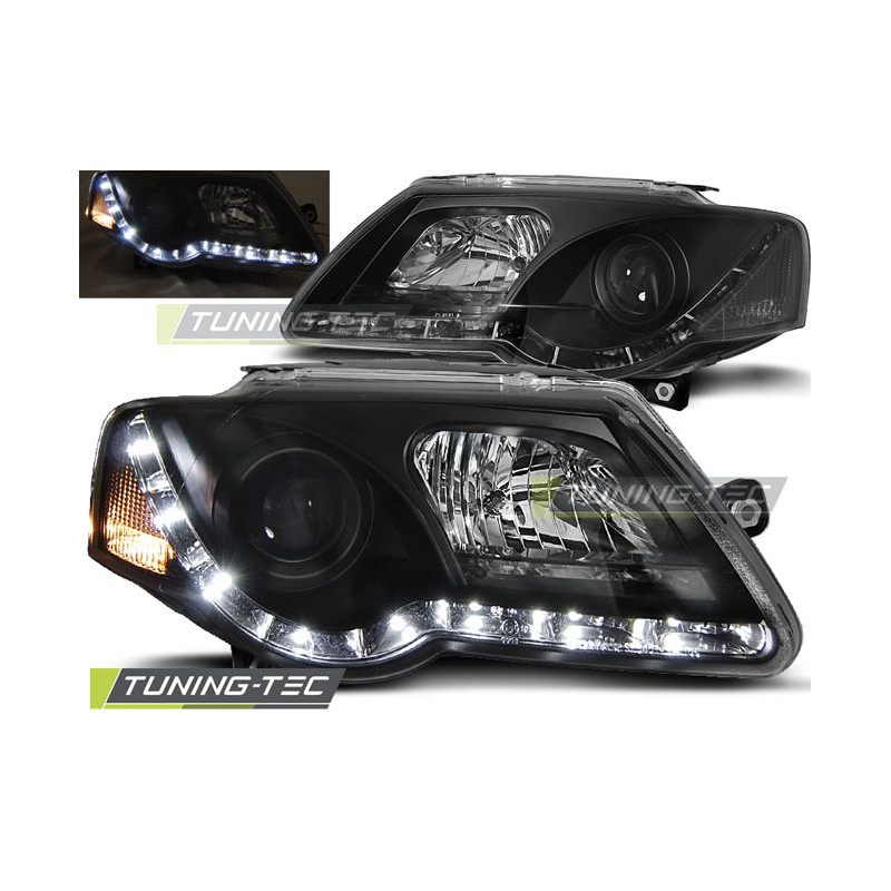 Fari Anteriori Luci Diurne Nero per Volkswagen Passat B6 3C 03/2005-2010 (Cod. TT-LPVWC2)