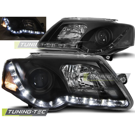 Fari Anteriori Luci Diurne Nero per Volkswagen Passat B6 3C 03/2005-2010 (Cod. TT-LPVWC2)