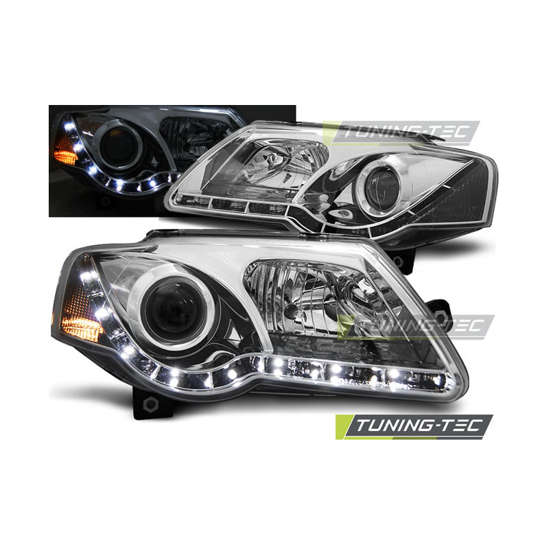 Fari Anteriori Luci Diurne Cromato per Volkswagen Passat B6 3C 03/2005-2010 (Cod. TT-LPVWC1)