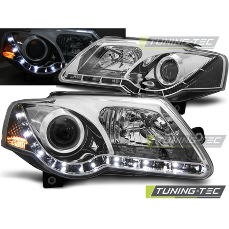 Fari Anteriori Luci Diurne Cromato per Volkswagen Passat B6 3C 03/2005-2010 (Cod. TT-LPVWC1)