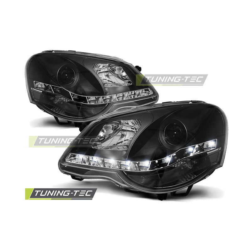 Fari Anteriori Luci Diurne Nero per Volkswagen Polo 9N3 04/2005-2009 (Cod. TT-LPVWA6)