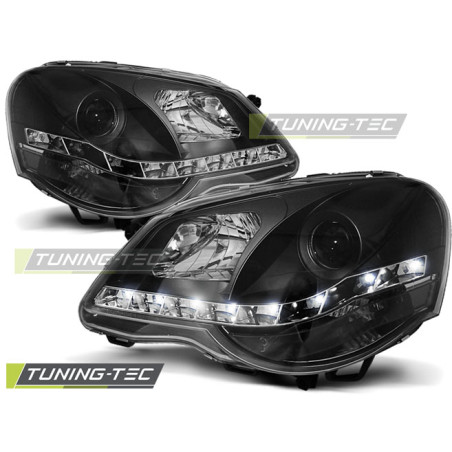 Fari Anteriori Luci Diurne Nero per Volkswagen Polo 9N3 04/2005-2009 (Cod. TT-LPVWA6)