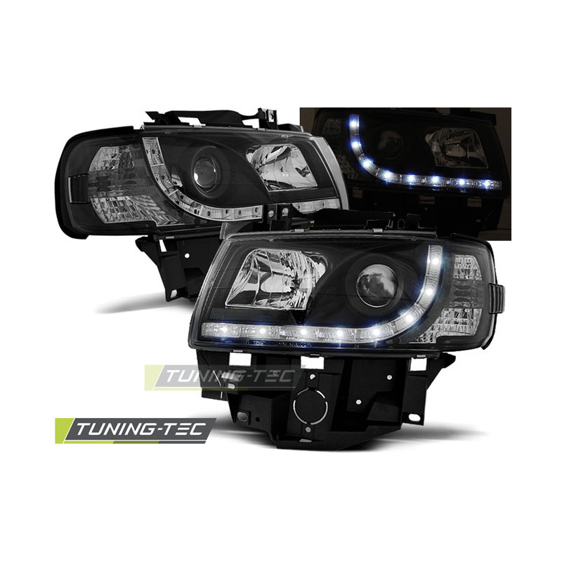 Fari Anteriori Luci Diurne Nero per Volkswagen T4 Bus 08/1996-03/2003 (Cod. TT-LPVWB6)