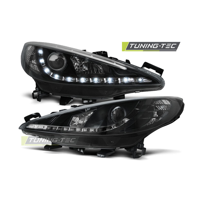 Fari Anteriori con Luci Diurne Luci Diurne Nero per Peugeot 207 05/2006-06/2012 (Cod. TT-LPPE23)