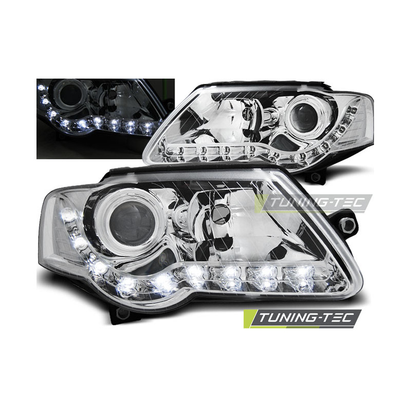 Fari Anteriori Luci Diurne Cromato per Volkswagen Passat B6 3C 03/2005-2010 (Cod. TT-LPVWE0)