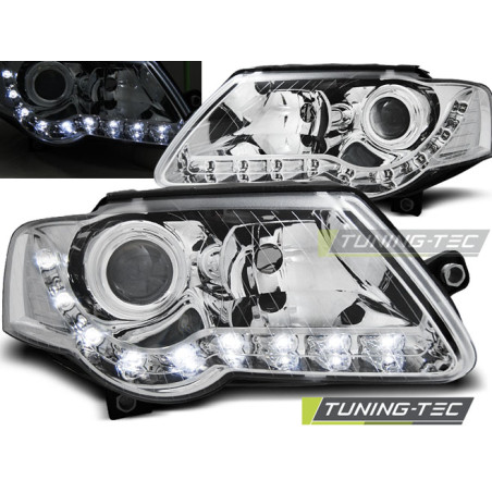 Fari Anteriori Luci Diurne Cromato per Volkswagen Passat B6 3C 03/2005-2010 (Cod. TT-LPVWE0)