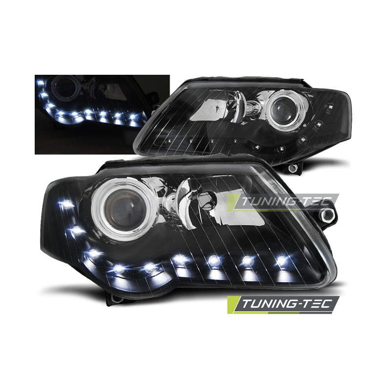 Fari Anteriori Luci Diurne Nero per Volkswagen Passat B6 3C 03/2005-2010 (Cod. TT-LPVWE1)